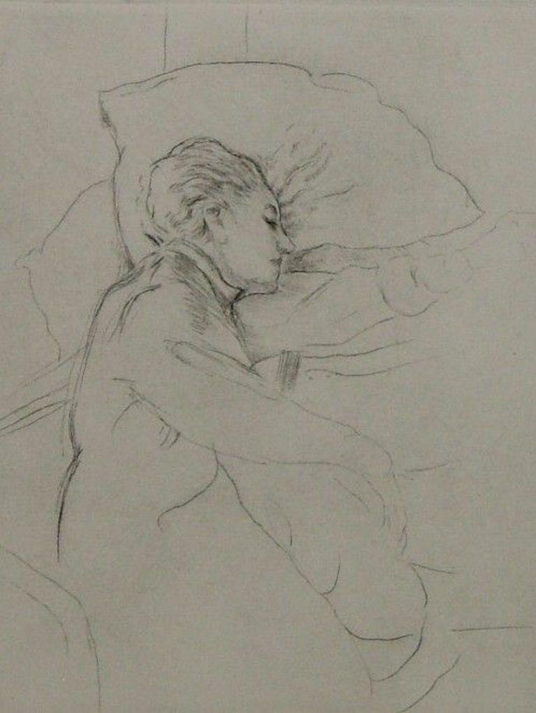 Original Conte Crayon Drawing From Life, Sleeping Reclining Woman