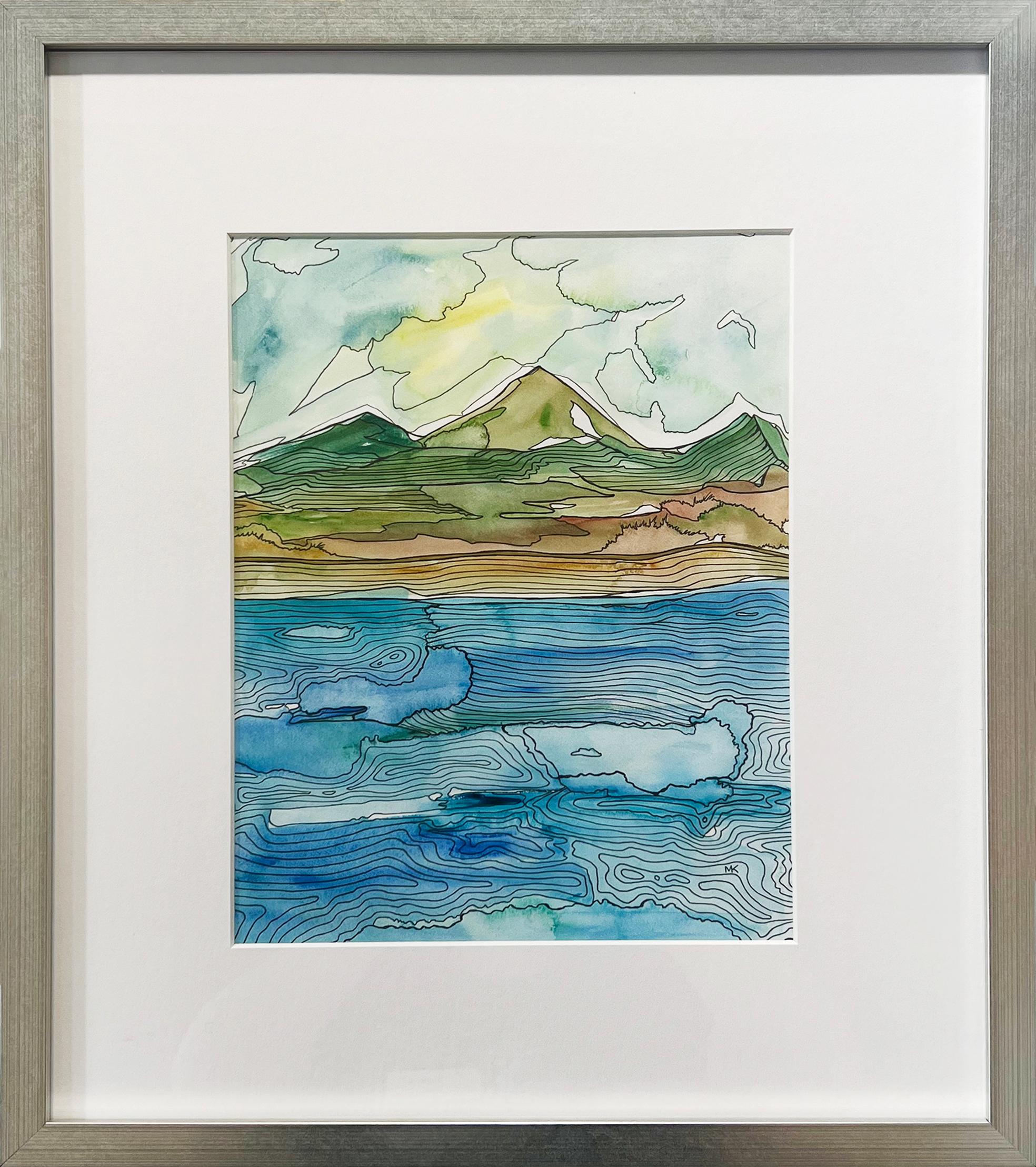 Melissa Kircher Landscape Art - "Sea View, " Abstract Landscape Watercolor Painting