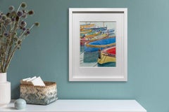 "Atracado en el puerto deportivo", pintura ilustrativa en acuarela