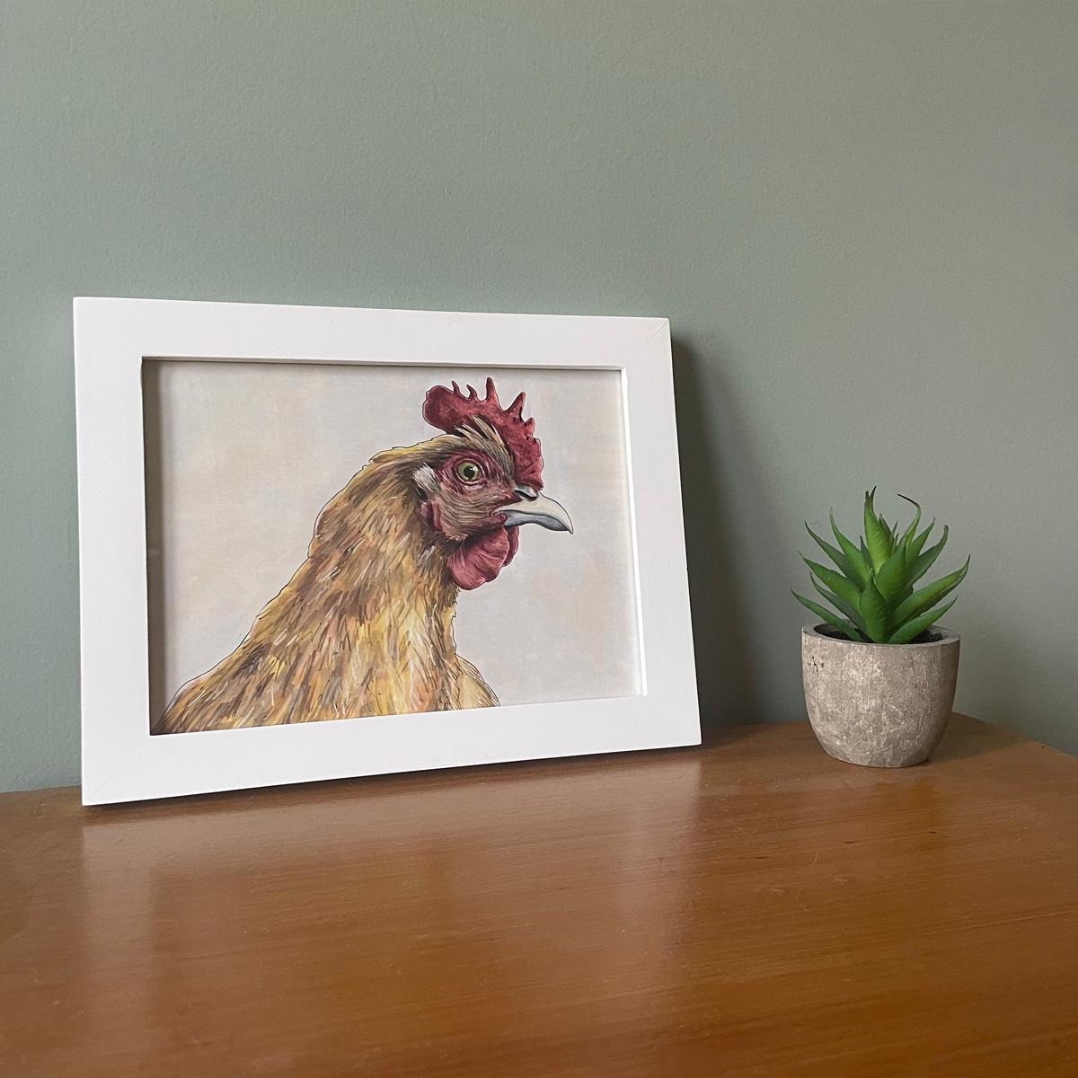 Illustration de poulet dessinée à la main « The Oracle » encadrée - Autres styles artistiques Art par Elizabeth Iadicicco