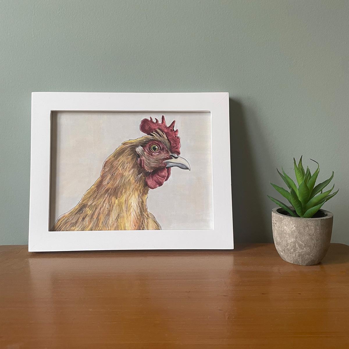Animal Art Elizabeth Iadicicco - Illustration de poulet dessinée à la main « The Oracle » encadrée
