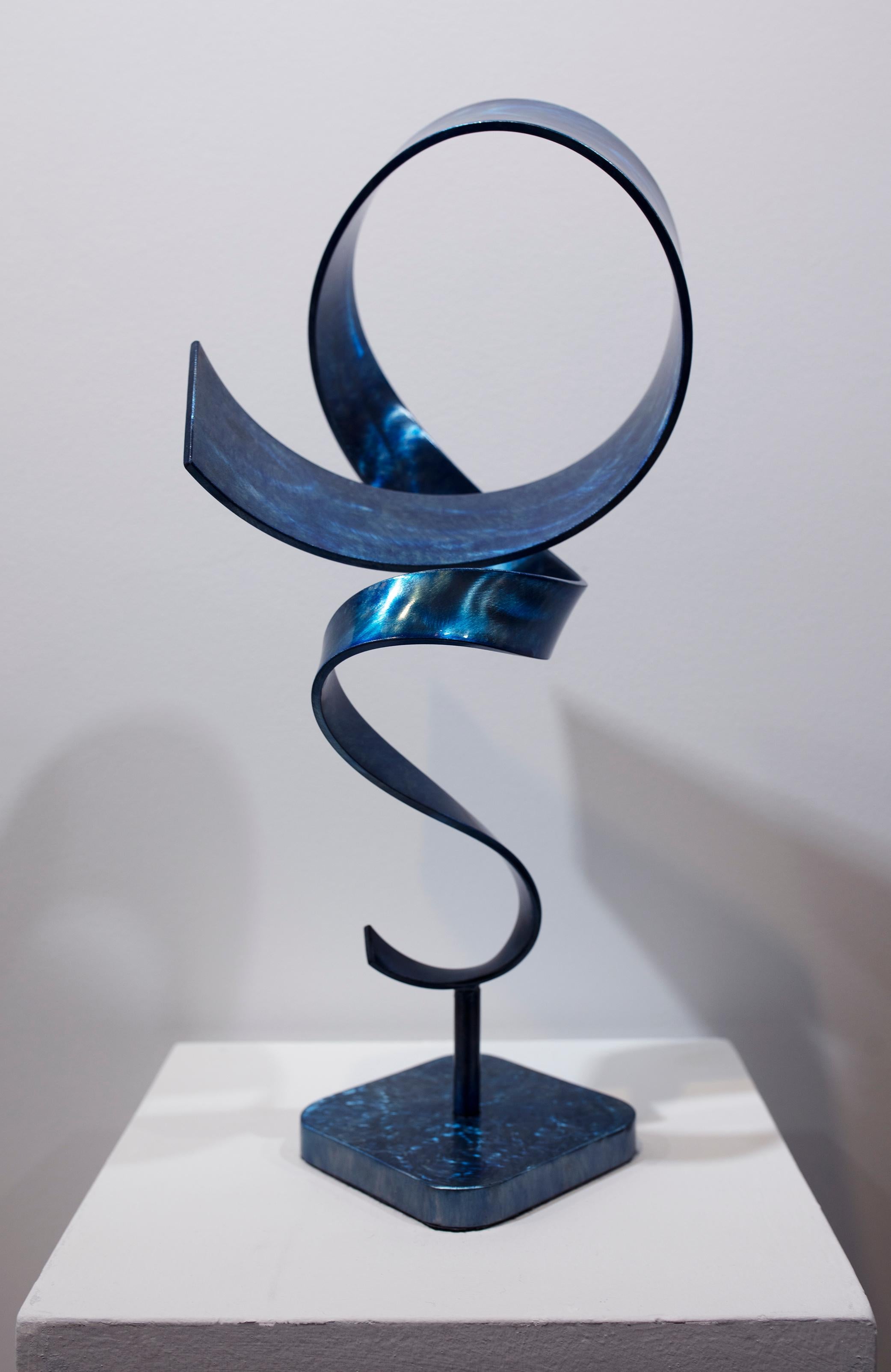 'Blue Windup', Steel Sculpture - Gray Abstract Sculpture by Joe Sorge