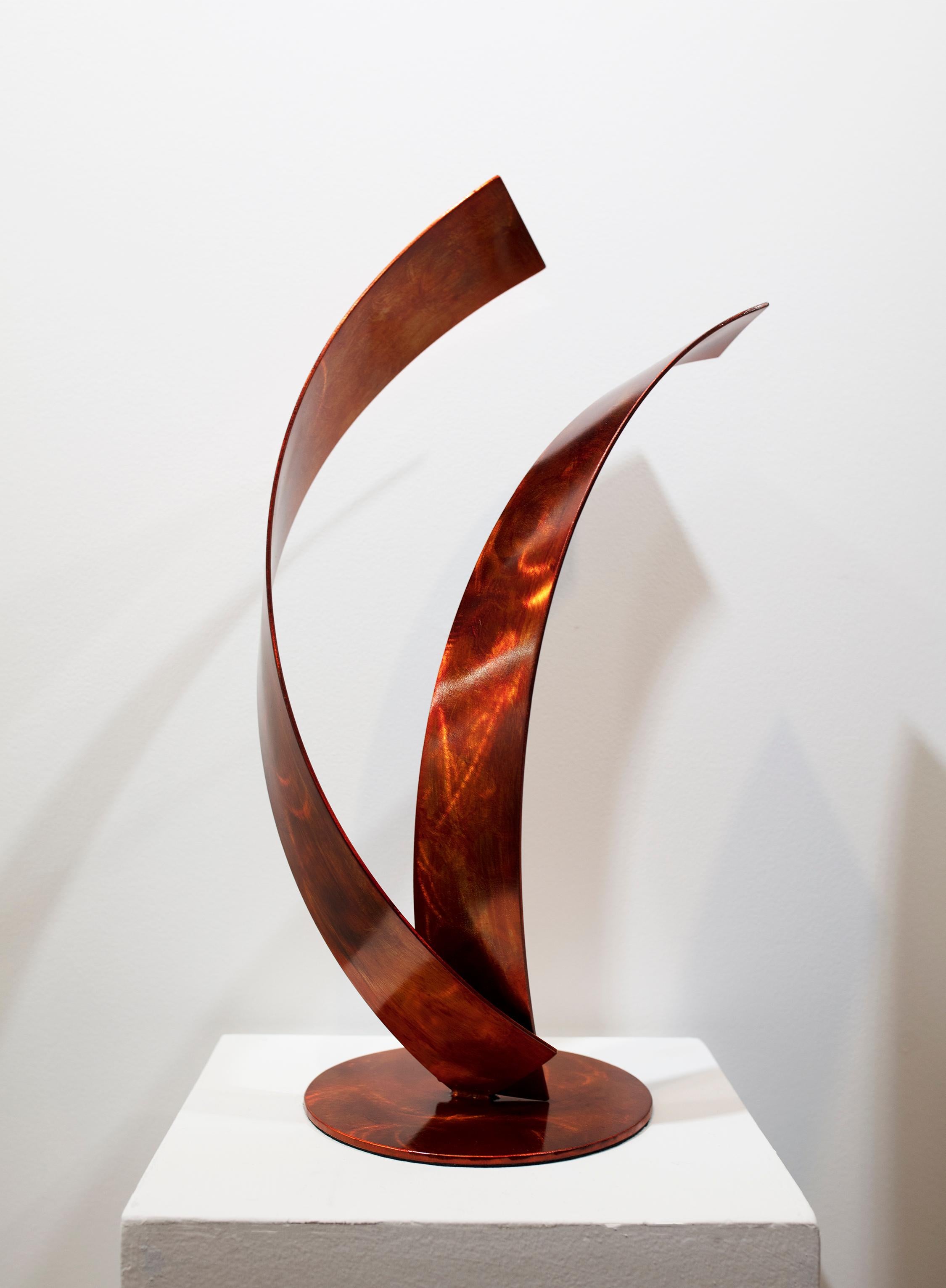 'Orange Wave', Stainless Steel Sculpture - Gray Abstract Sculpture by Joe Sorge