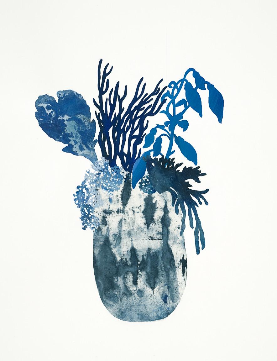"Evening Blooms VIII", Hand Cut Collage - Mixed Media Art by Deborah Weiss
