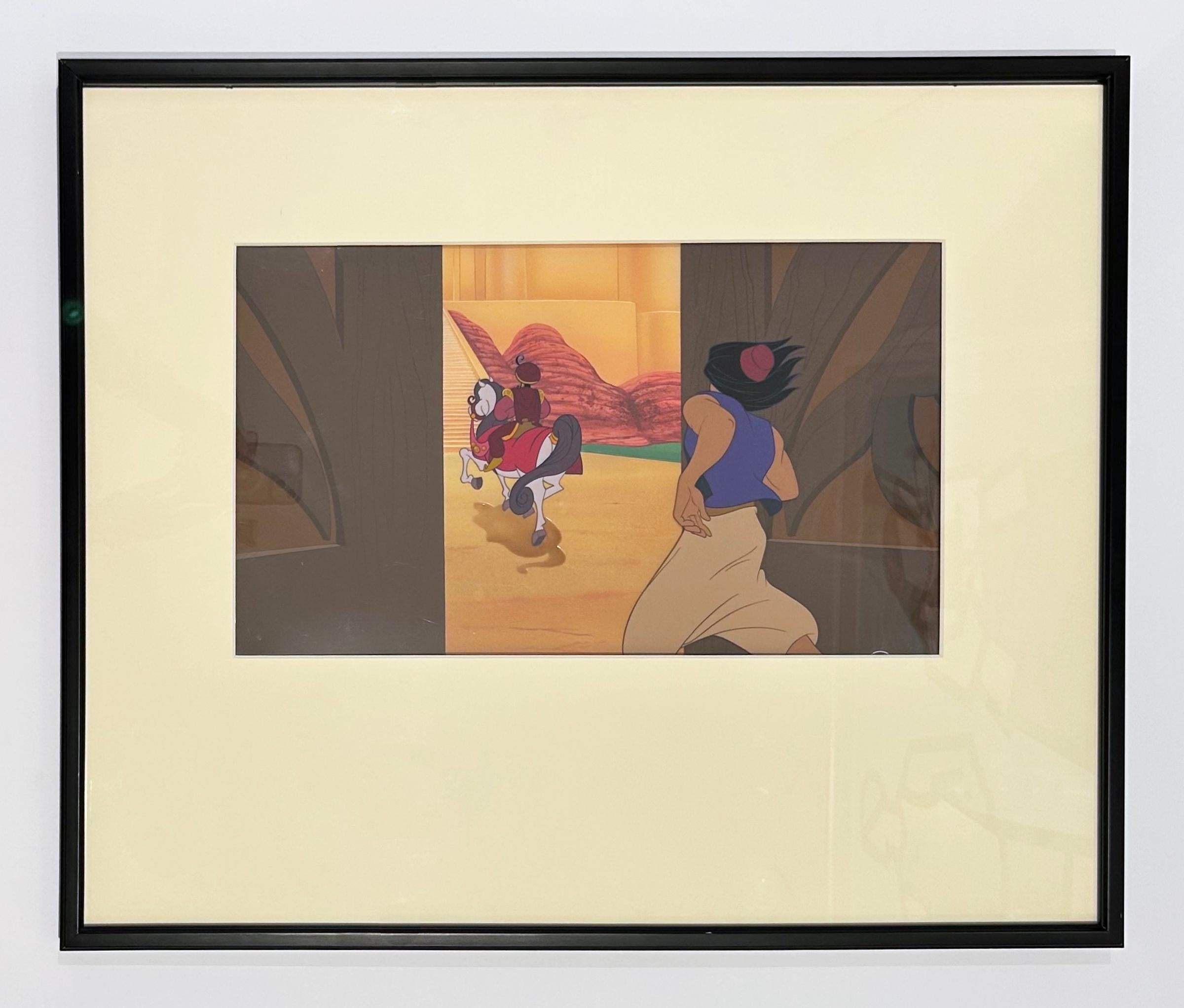 Aladdin Original Two Production Cel Set-Up on Production Background (Pop-Art), Mixed Media Art, von Walt Disney