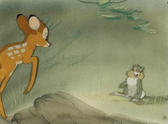 Disney Animation Production Cel Ft. Bambi & Thumper On Courvoisier Background 