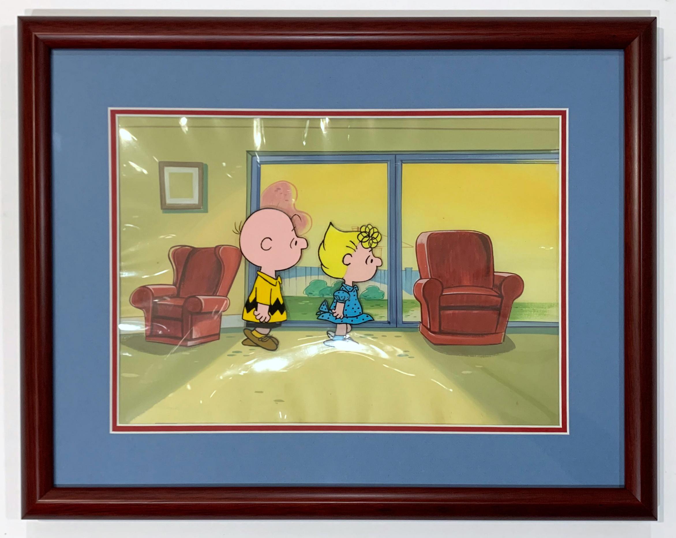 Charles M. Schulz Figurative Painting - Original Peanuts Production Cel featuring Charlie Brown and Sally Brown