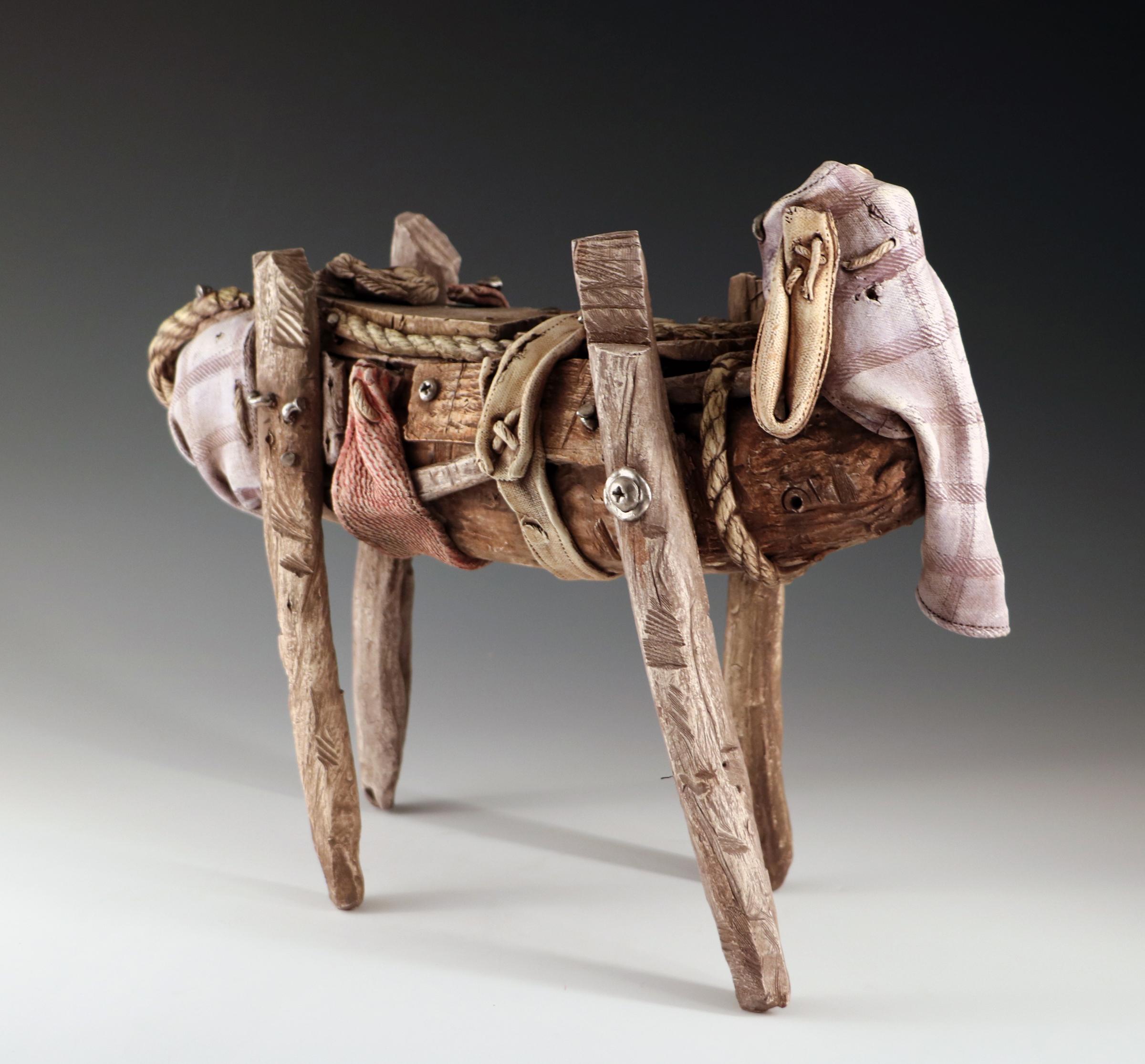 GRACIE - trompe l'oeil ceramic elephant sculpture that looks like outsider art - Sculpture by Keith Schneider