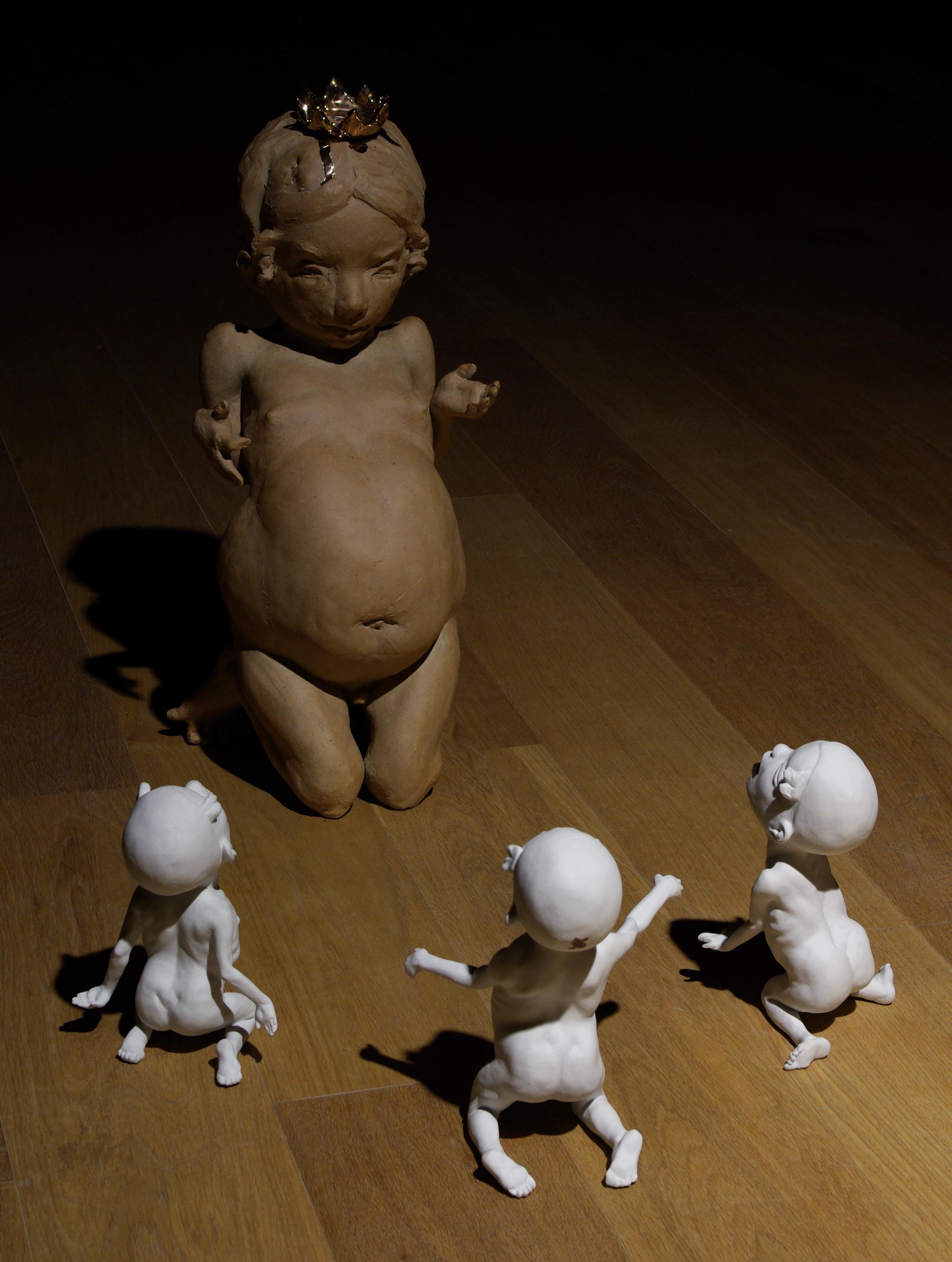 Anne Drew Potter Figurative Sculpture - LET THEM EAT CAKE I - contemporary nude ceramic sculpture made of stoneware