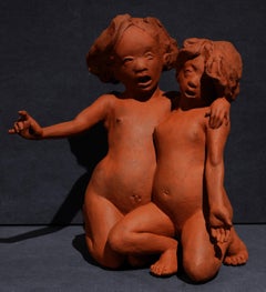 THE SINGERS - contemporary ceramic sculpture of two nude girls