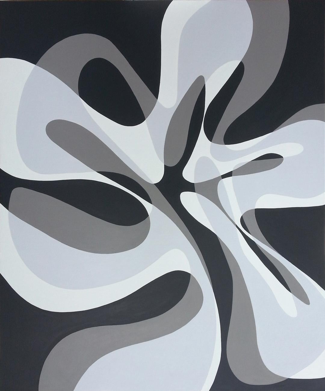 Angela Beloian Abstract Painting - INVERTED WAVE DARK - abstract black, grey and white painting