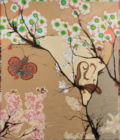 URBAN SUMMER - abstract floral painting with fabric