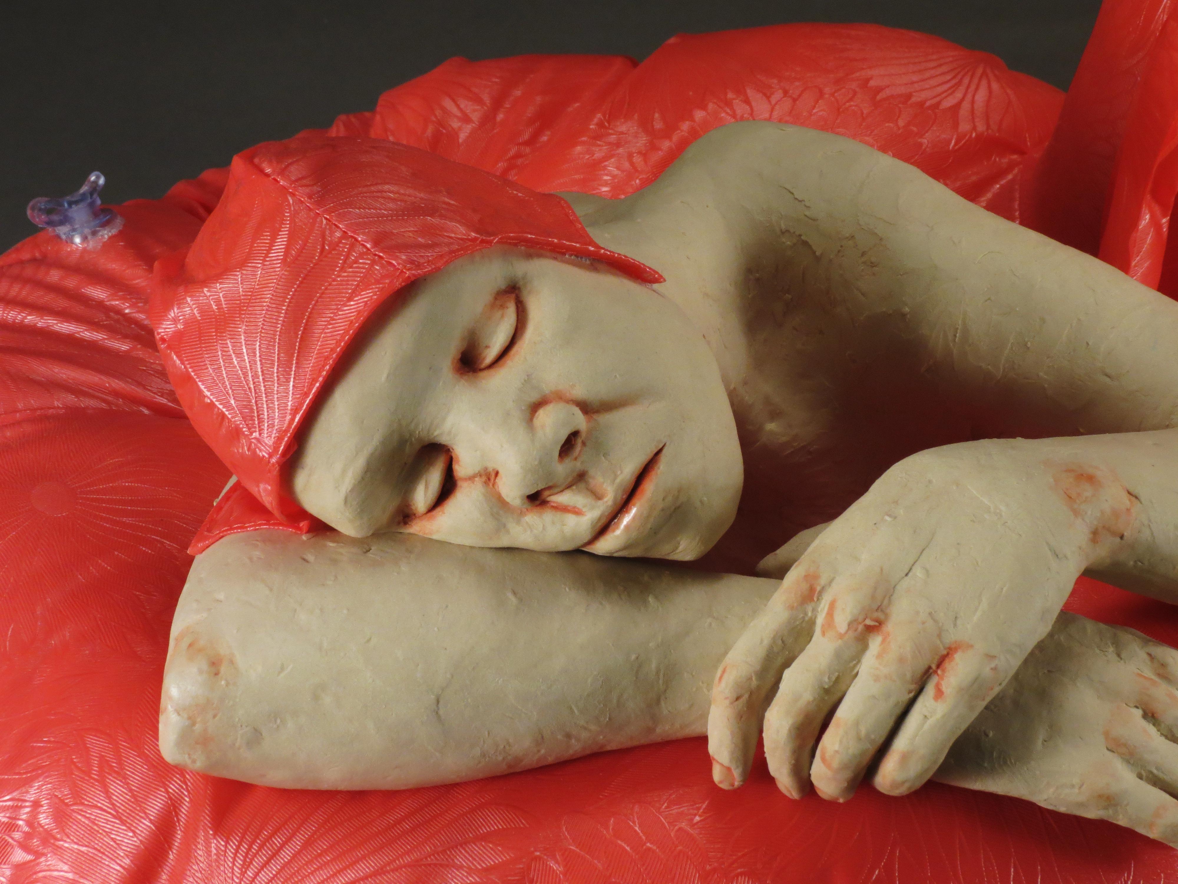 ACCOUNTABILITY -surreal ceramic sculpture - Surrealist Sculpture by Magda Gluszek