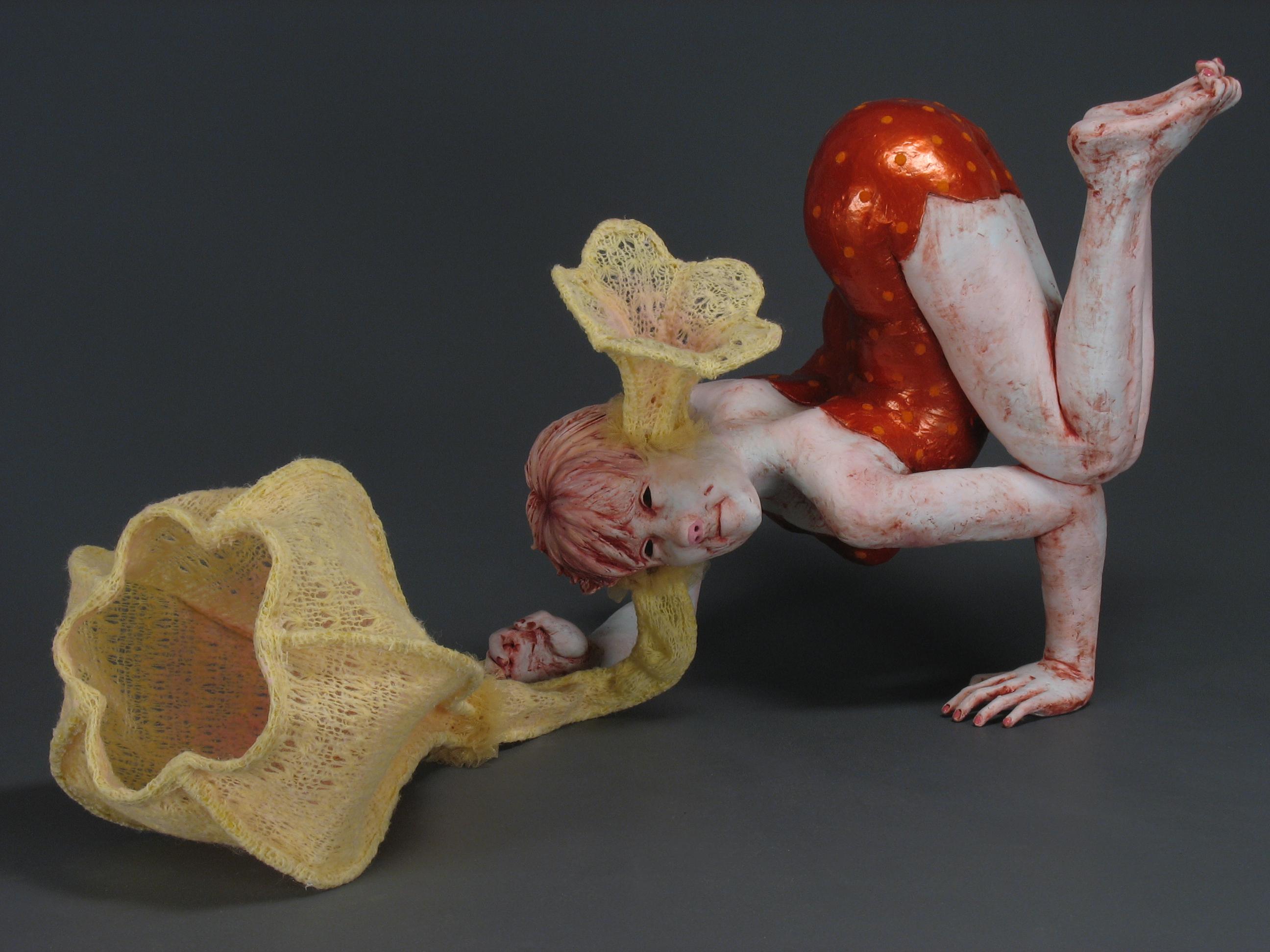 Magda Gluszek Figurative Sculpture - EAVESDROPPER - surreal ceramic sculpture