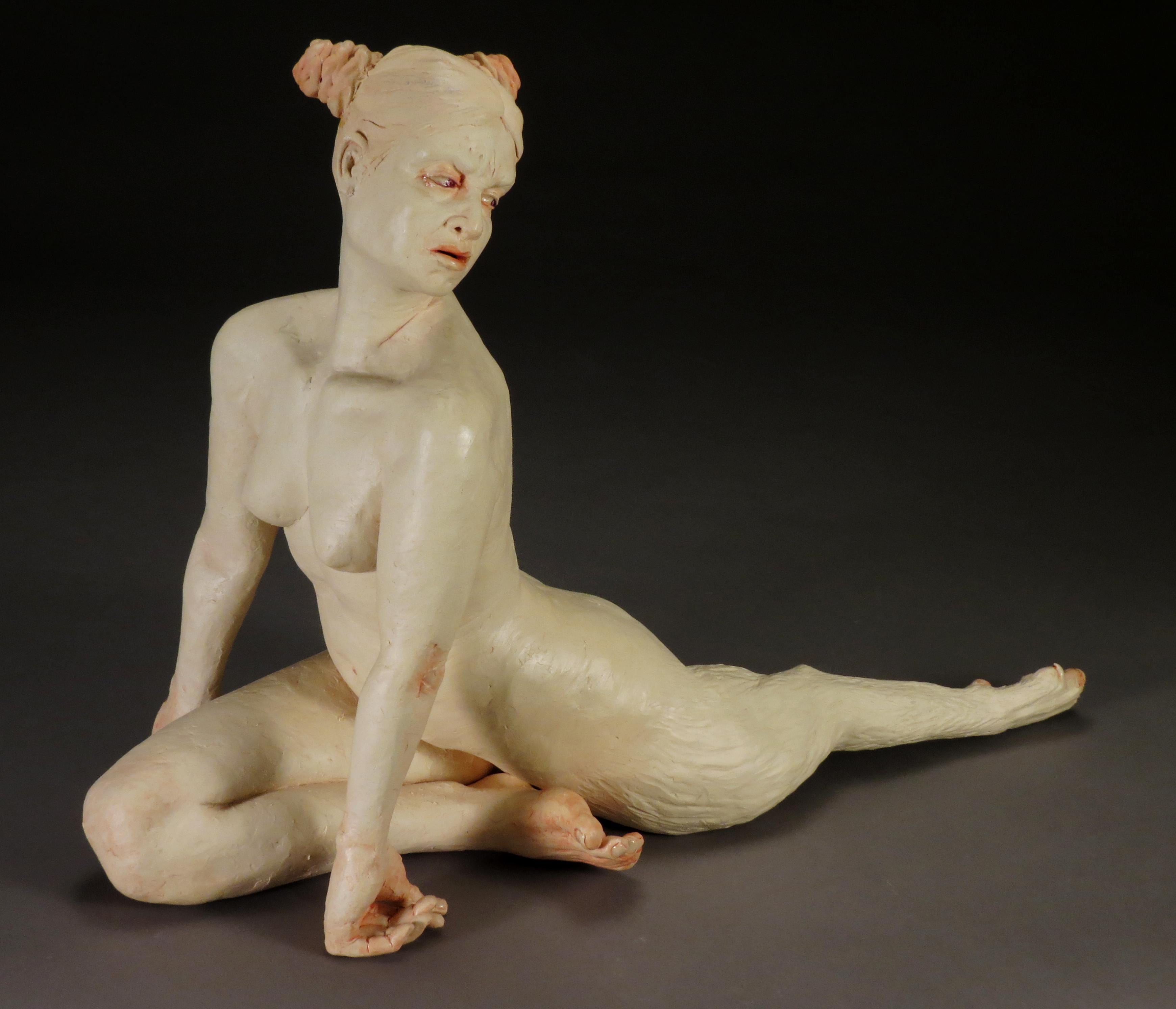 Magda Gluszek Figurative Sculpture - UGH, YOU'RE STILL HERE - surreal ceramic sculpture 