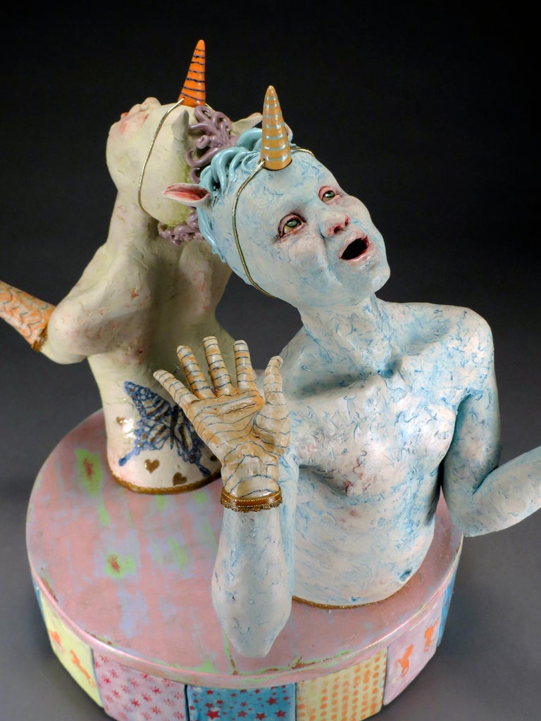 BACK TO BACK - surreal ceramic sculpture  - Sculpture by Magda Gluszek