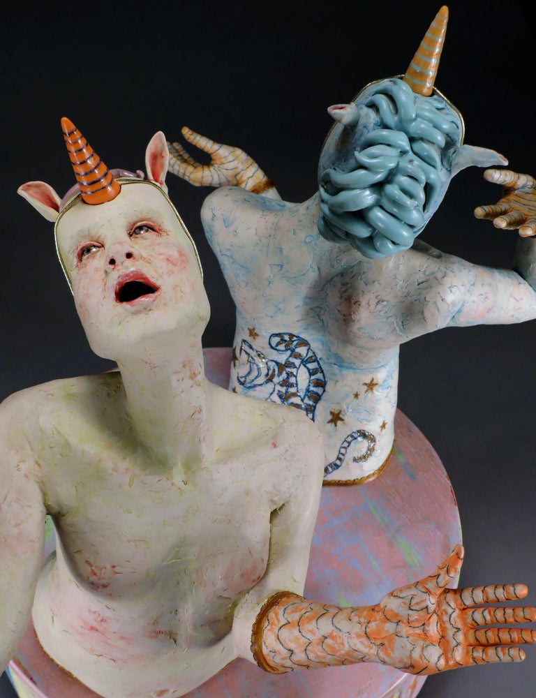 BACK TO BACK - surreal ceramic sculpture  - Surrealist Sculpture by Magda Gluszek