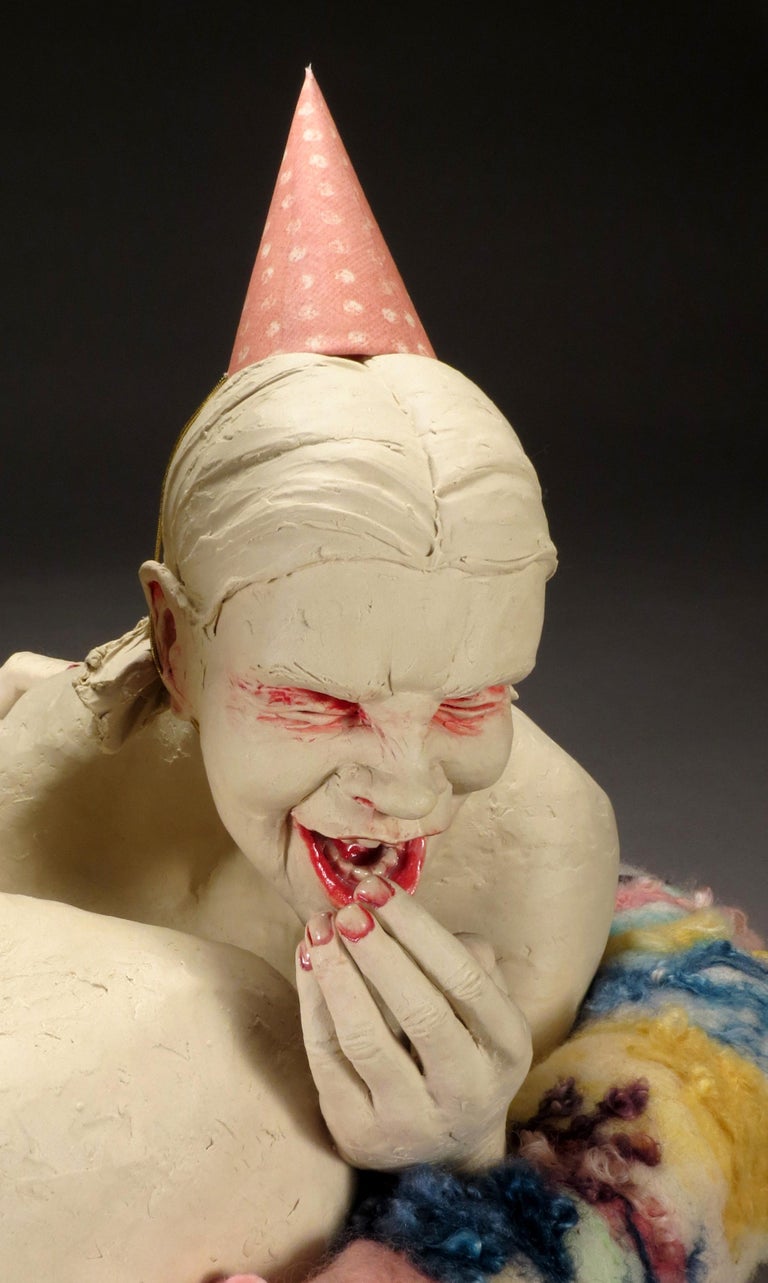 DON'T LAUGH TOO HARD OR YOU'LL END THE DAY CRYING - surreal ceramic sculpture  - Sculpture by Magda Gluszek