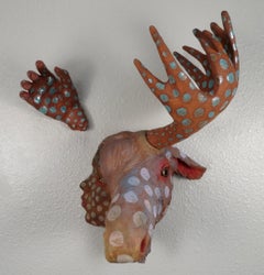 SCORN - surreal ceramic wall mounted sculpture of moose and woman