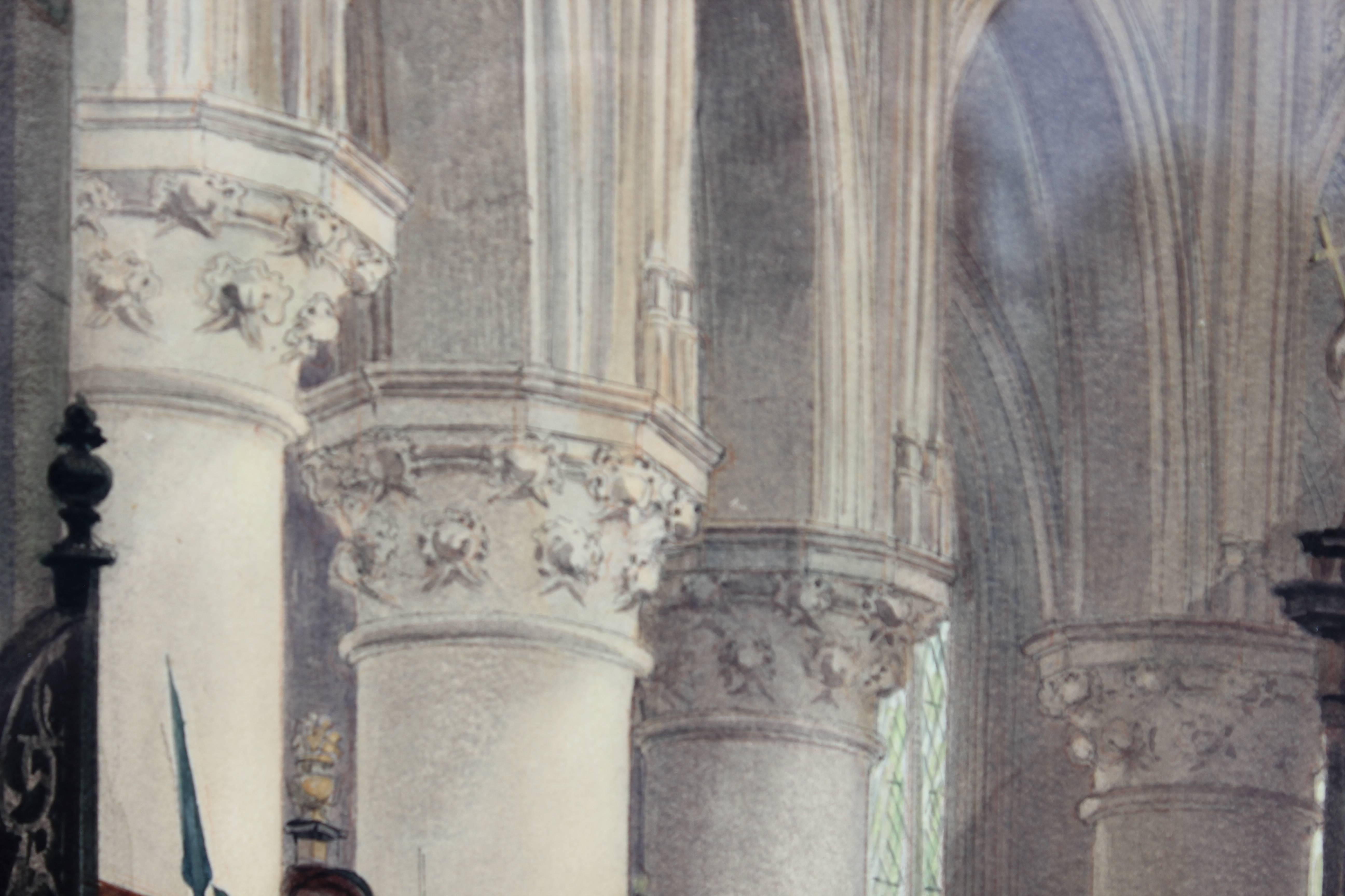 Architectural Cathedral Watercolor Painting - Realist Art by Louis Haghe