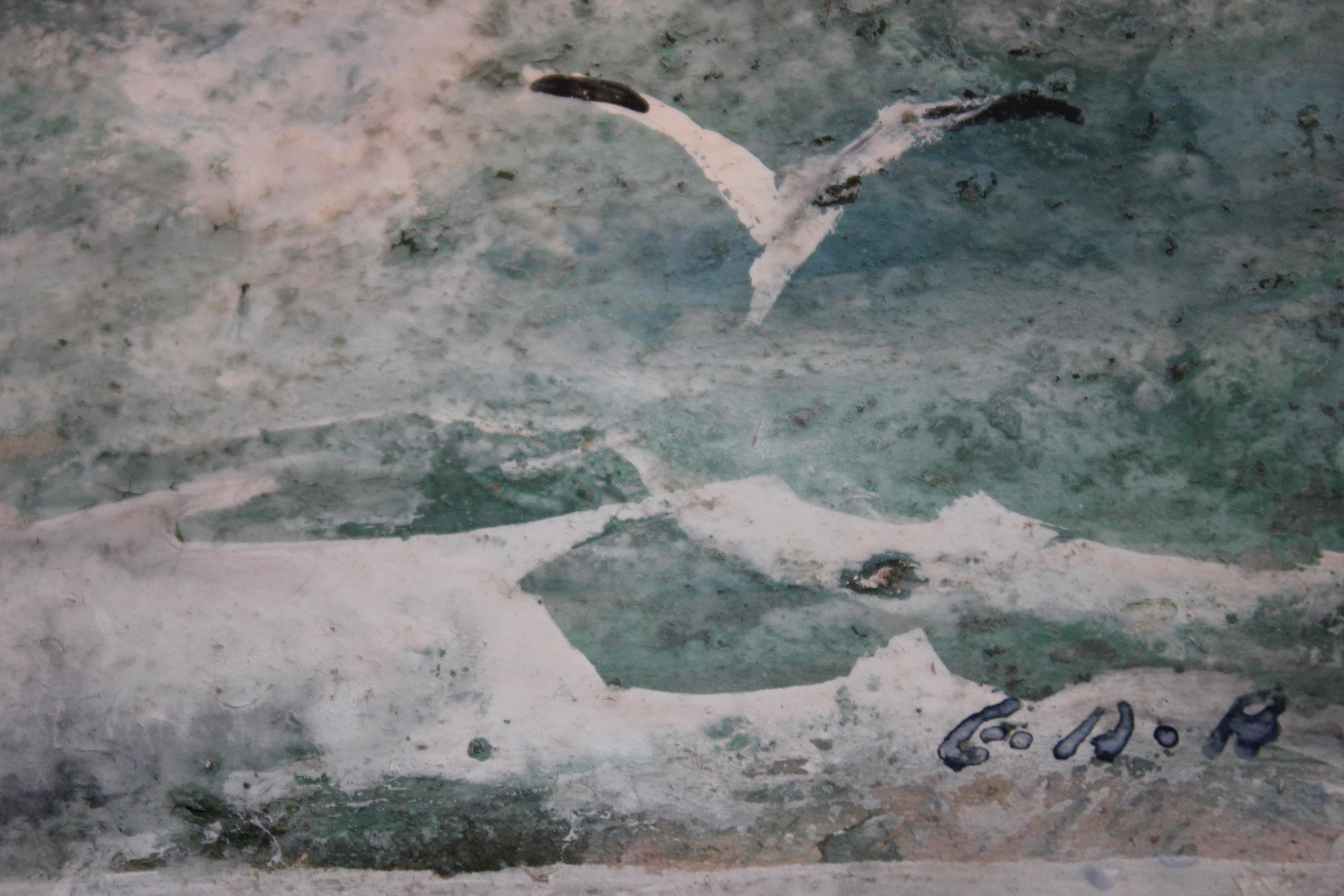 California Seascape with Gulls - Gray Landscape Art by Unknown