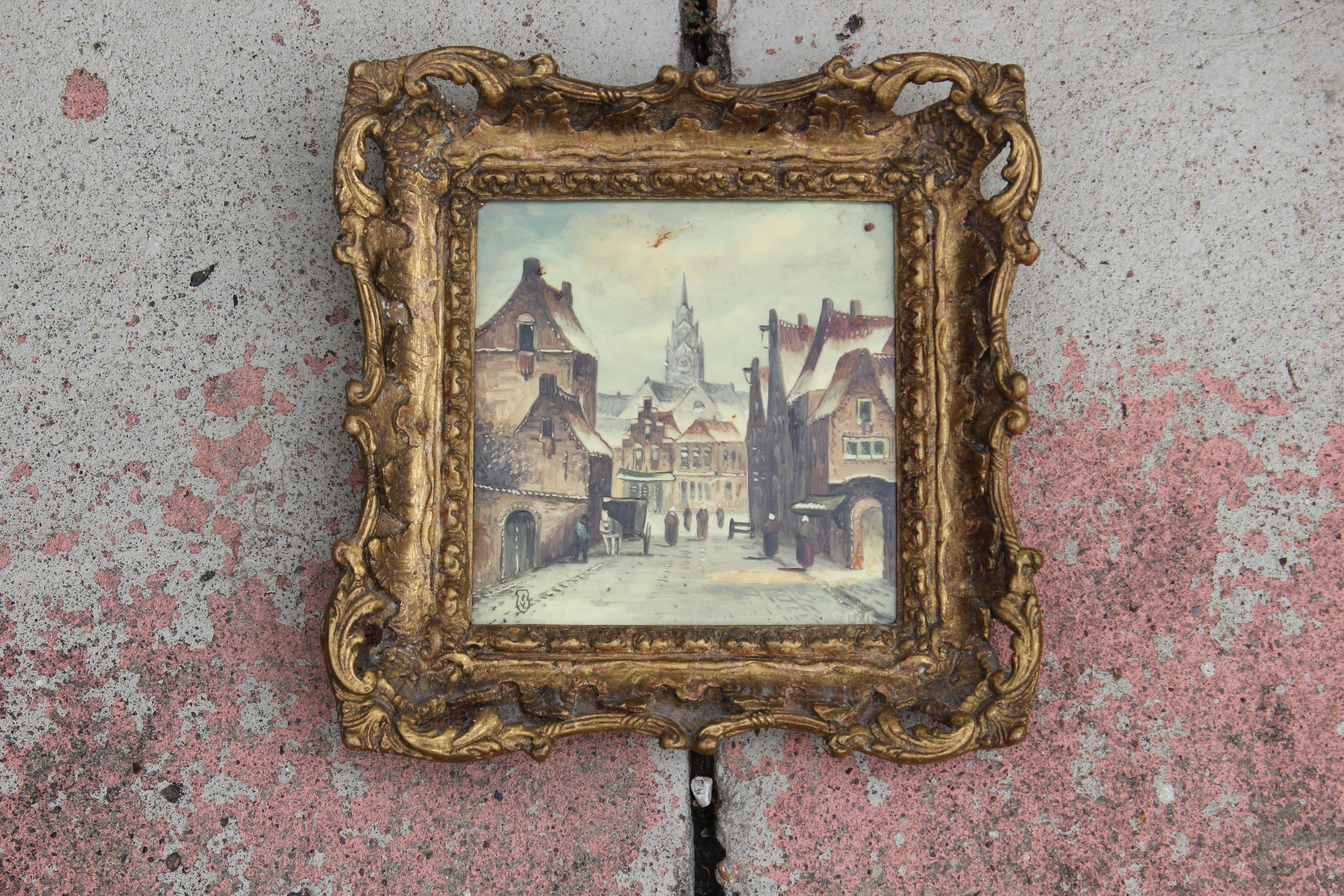 C. Fels Figurative Painting - Little Dutch Village Street Scene on Tile