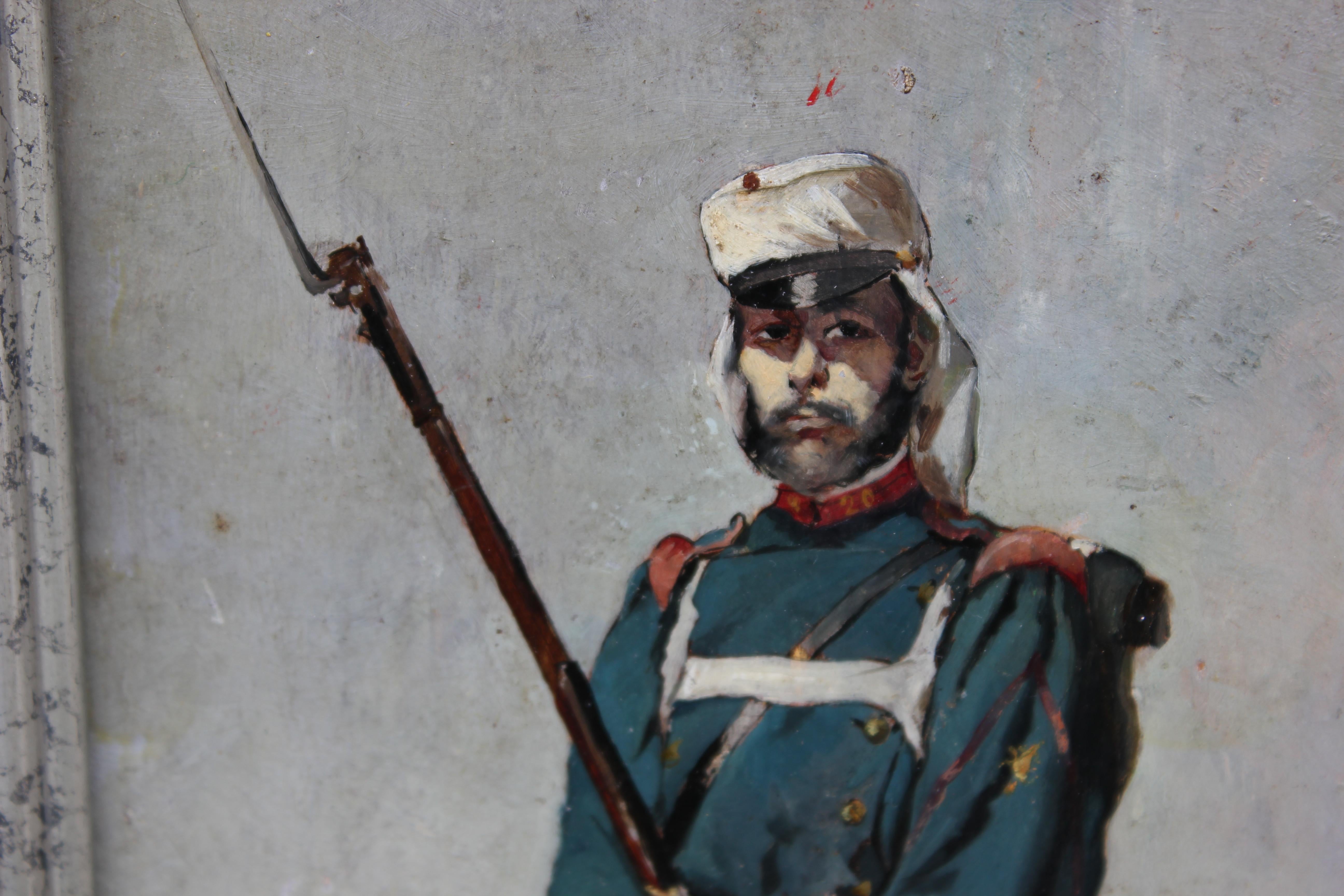 Portrait of a French Zouave Soldier - Painting by Francisco Garcia Marco