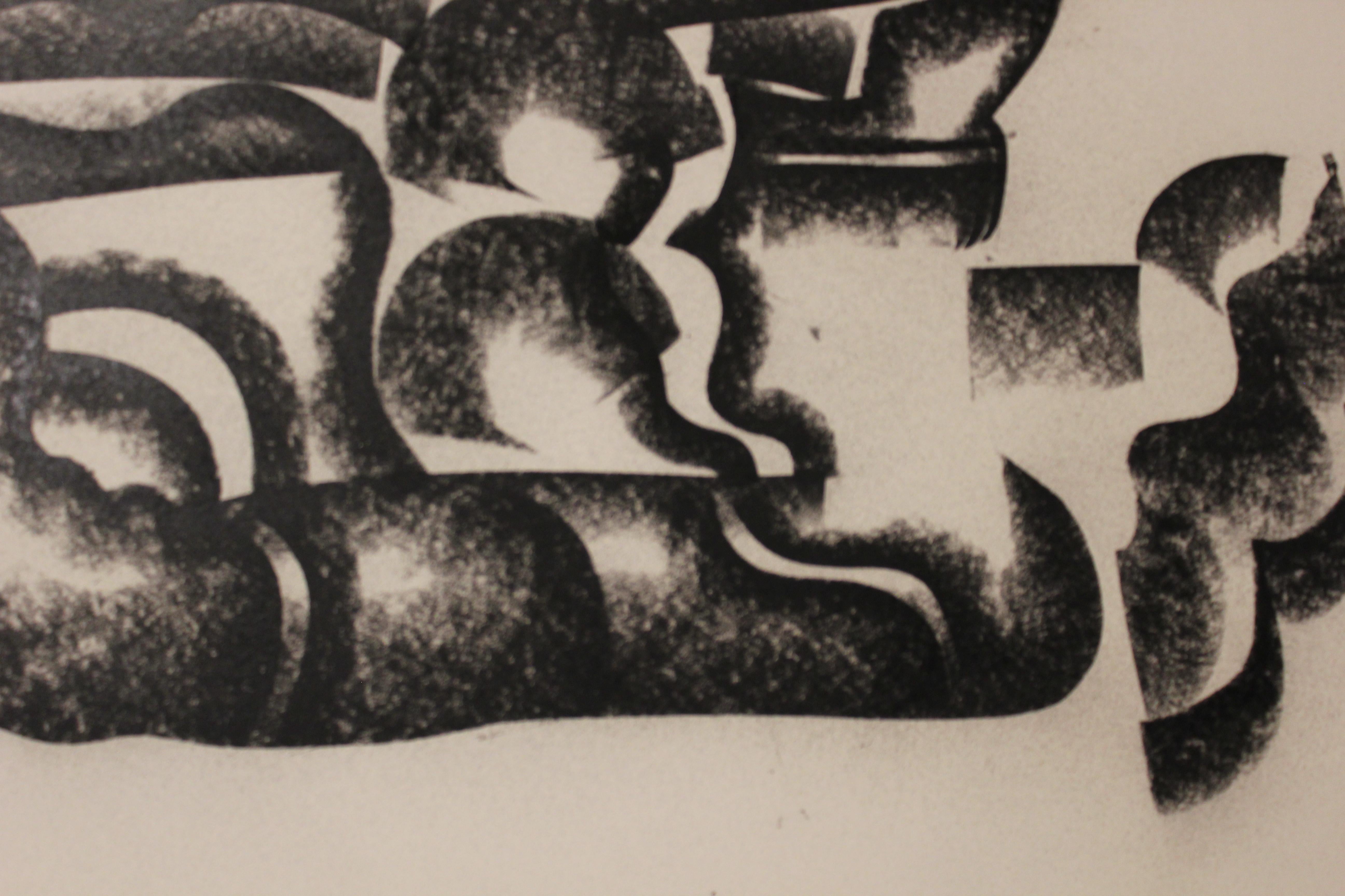 Abstrakte kubistische Kohlezeichnung einer sitzenden Frau:: abstrakt – Art von Valery Kleveroy (Klever)