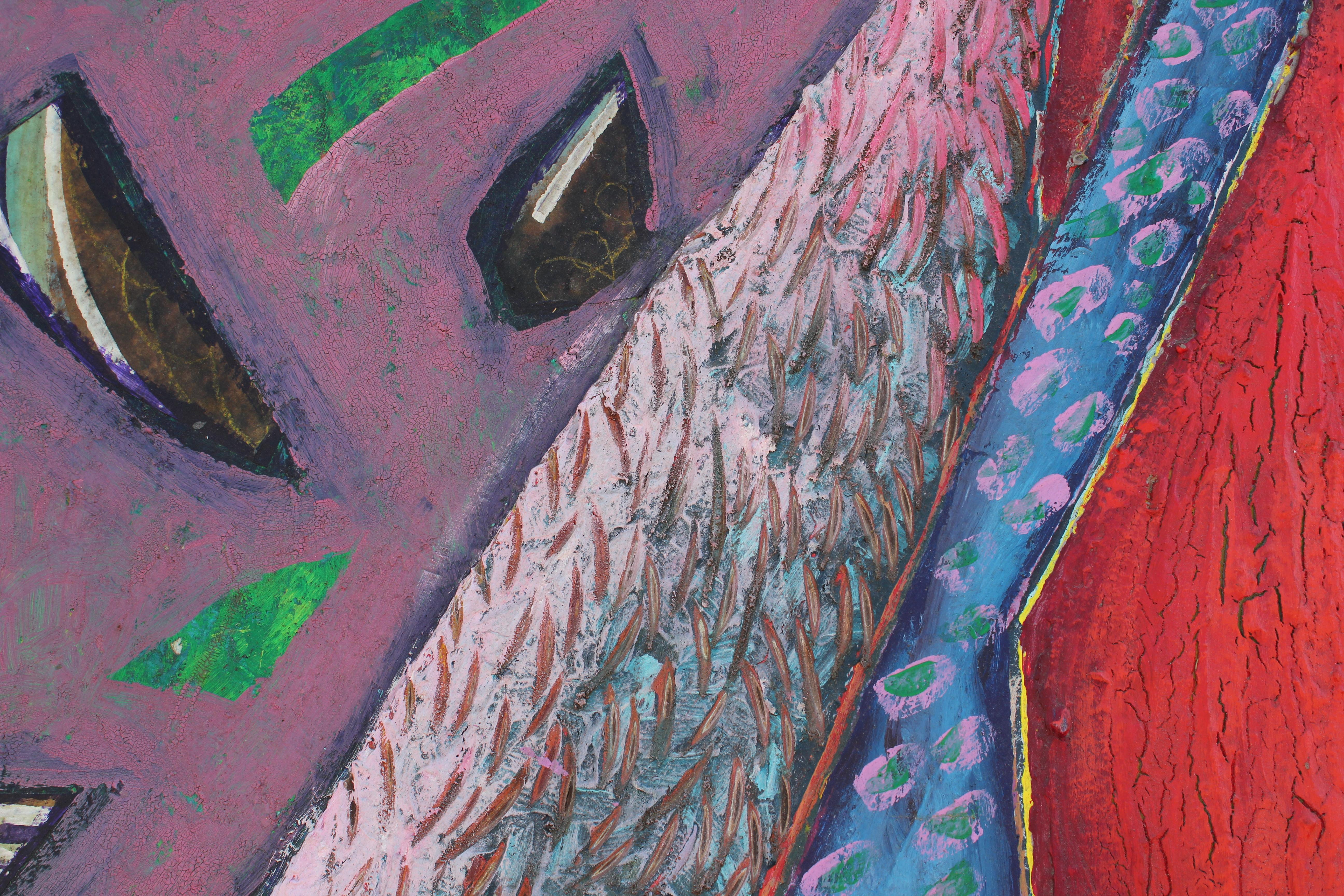 Großes farbenfrohes skulpturales abstraktes Gemälde des texanischen Künstlers Patrick Cronin. Gemalt mit Acrylfarbe und Mischtechnik, datiert 1986. 