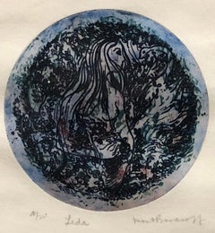 Leda - Blue and Black Abstract Color Etching Lithograph Edition 4/20