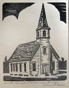 Fourth Church at Deming's Bridge - Linocut Print