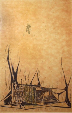 "Ant Hill" Organic Cubist Woodblock Print