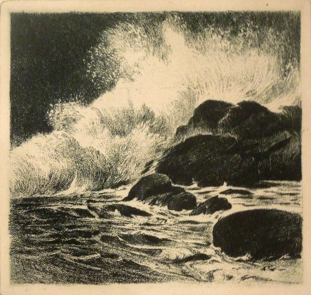 "Rocks at Sea" Seascape Etching - Mixed Media Art by Fred Graf