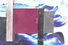 "Best Results" Blue, Black and Red Assemblage Painting