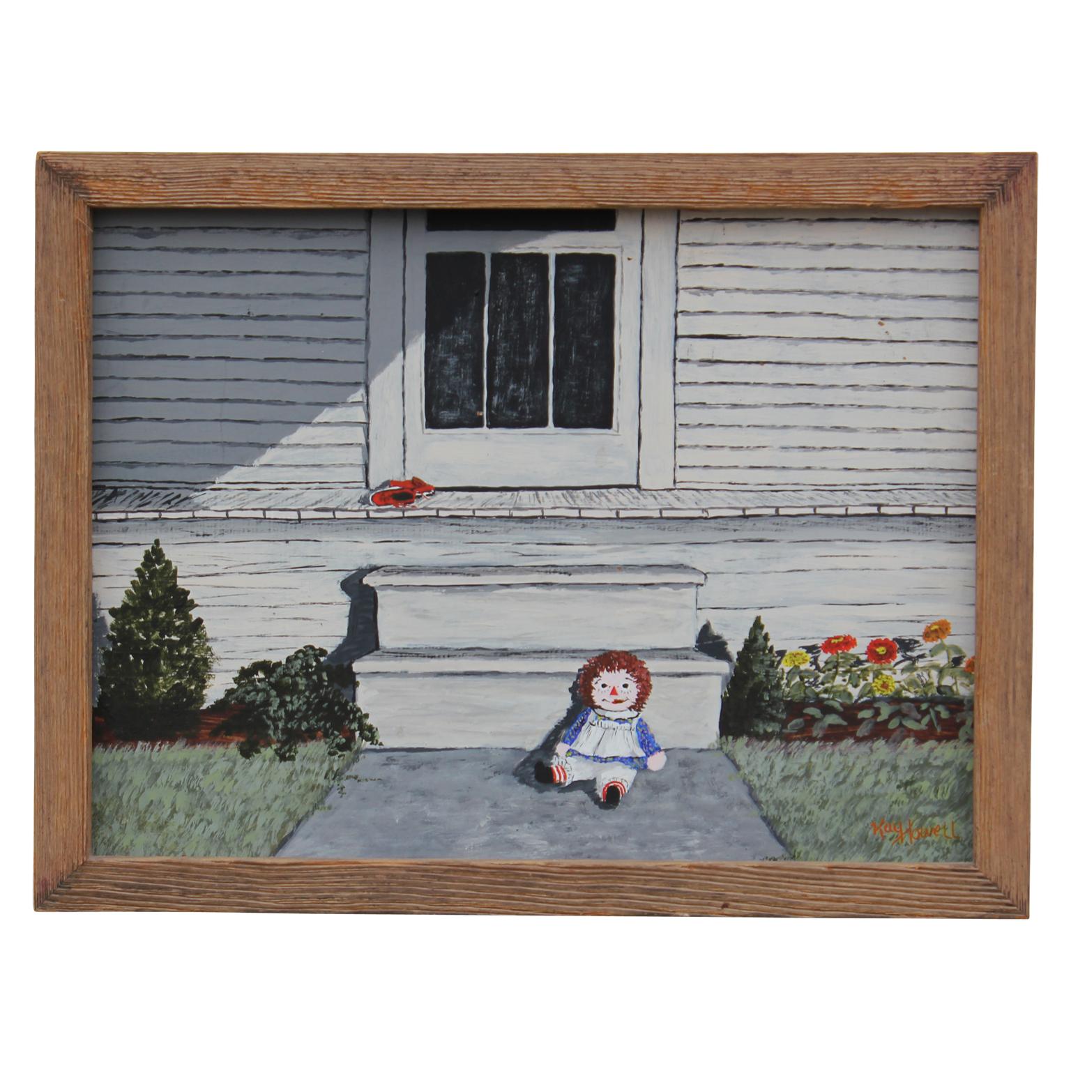 Kay Howell Still-Life Painting - Raggedy Ann in Front of Porch
