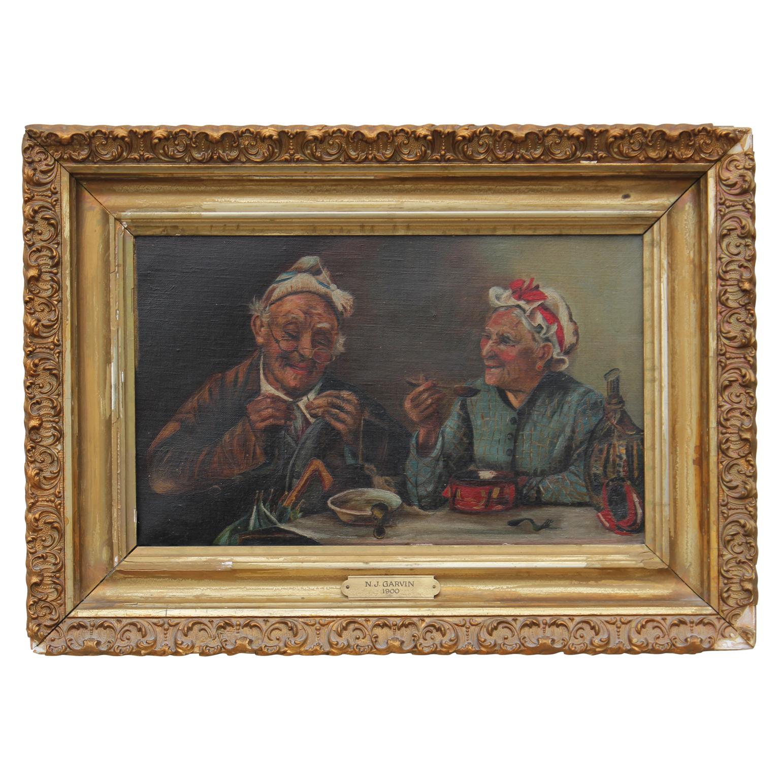N. J. Garvin Figurative Painting - Dinning Elderly Couple