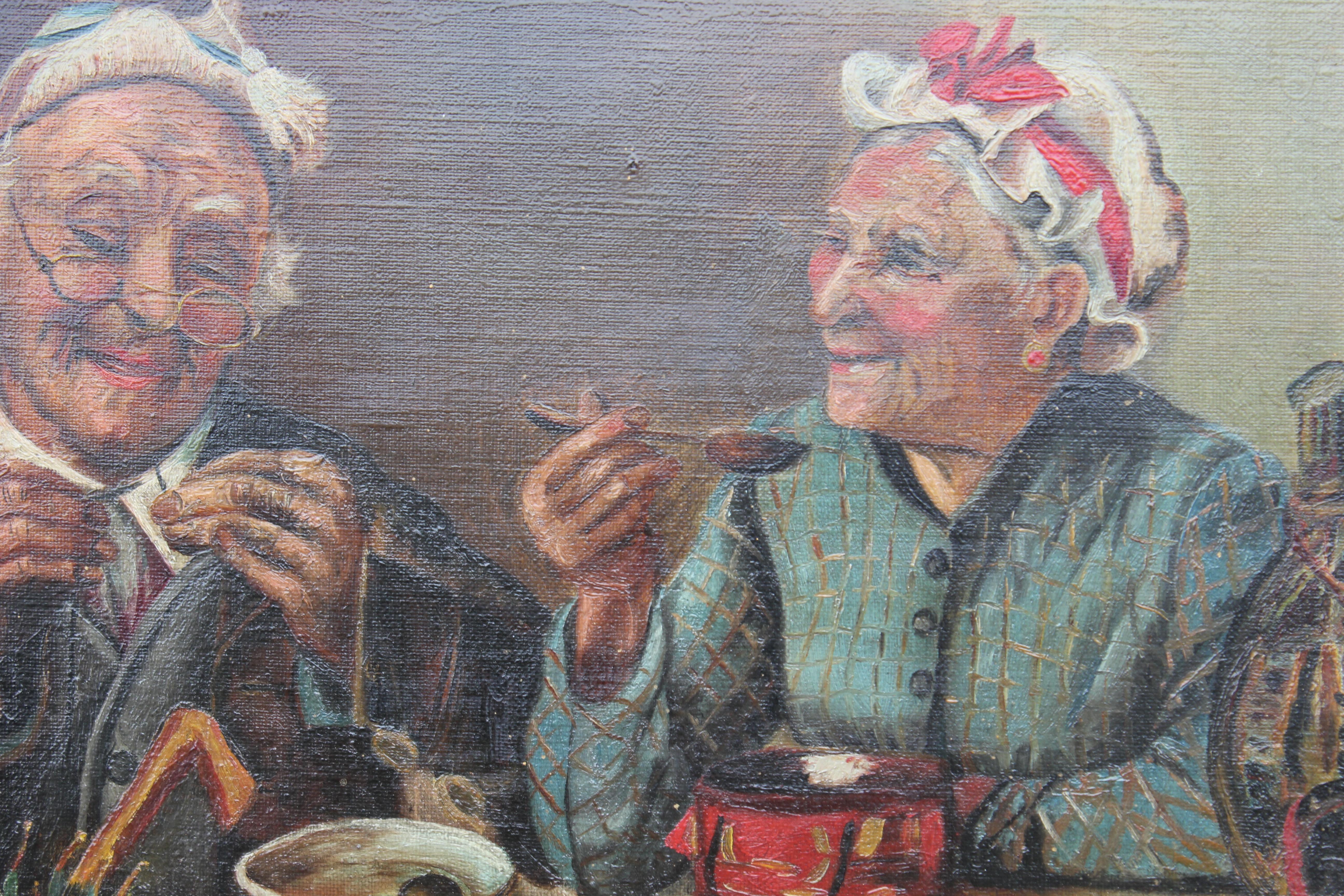 Dinning Elderly Couple - Painting by N. J. Garvin