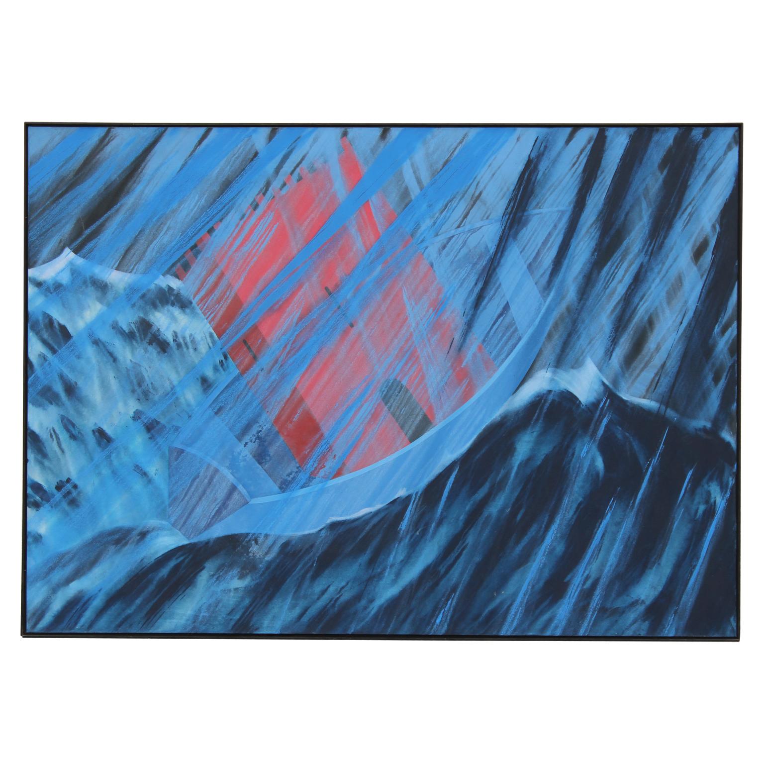 Landscape Painting David True - ""Promises Kept" Grande peinture surréaliste aux tons bleus