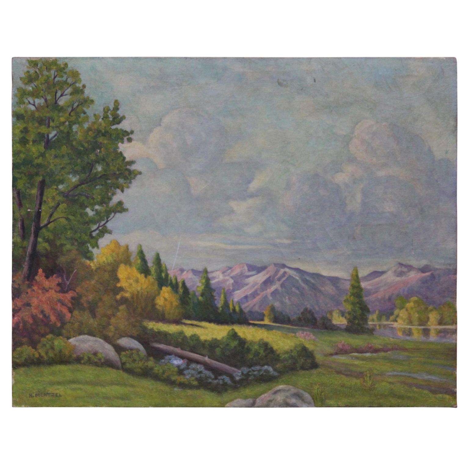 H. Mentzel Landscape Painting - Idyllic Pastel Landscape