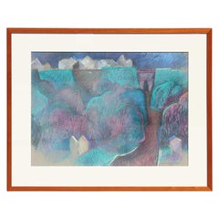 Blaugrün getönte Pastell-Landschaft