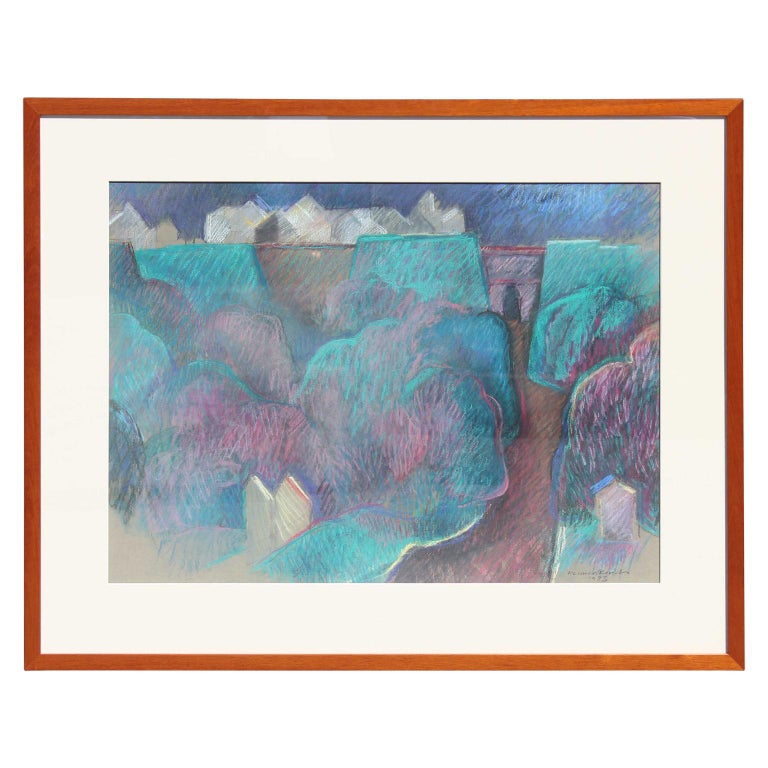 Robert Weimerskirch Abstract Drawing - Teal Toned Pastel Landscape