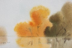 Watercolor Landscape View of a Lake