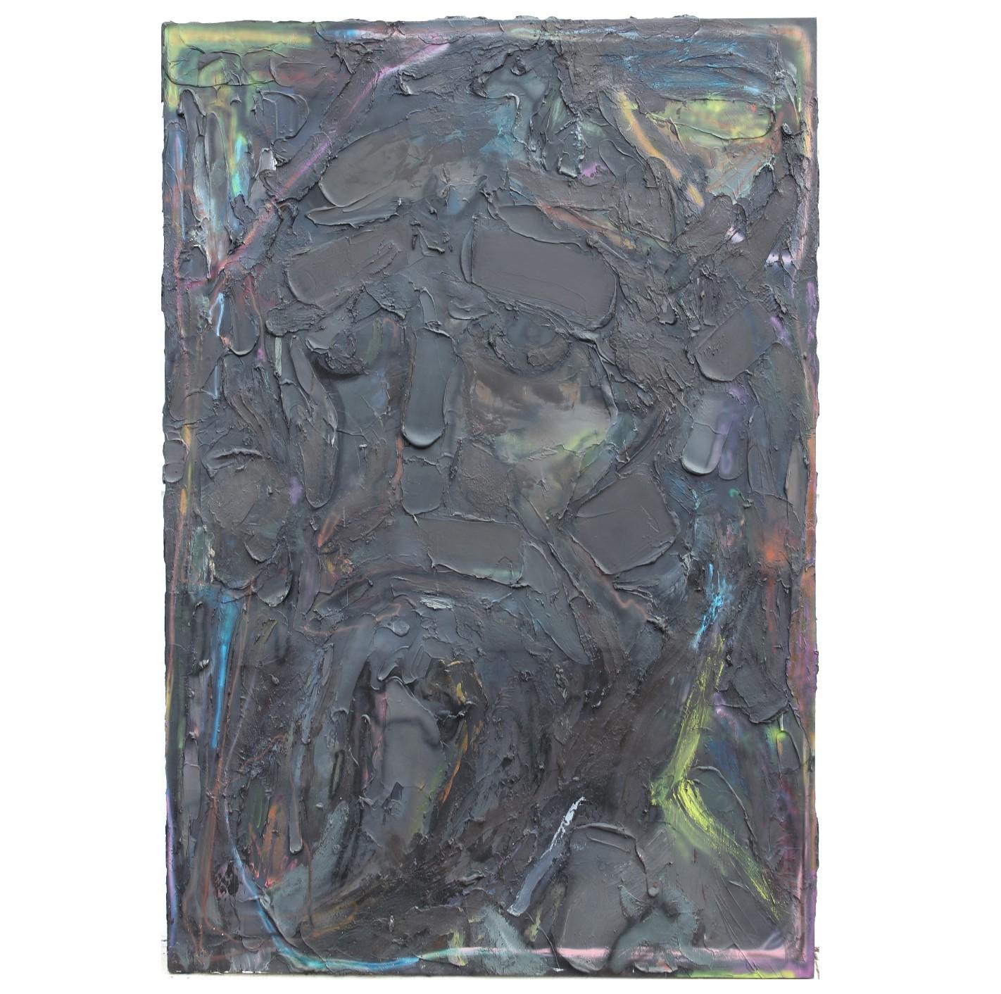 Geoff Hippenstiel Abstract Painting - "Black Prophet" Large Impasto Expressionist Painting 