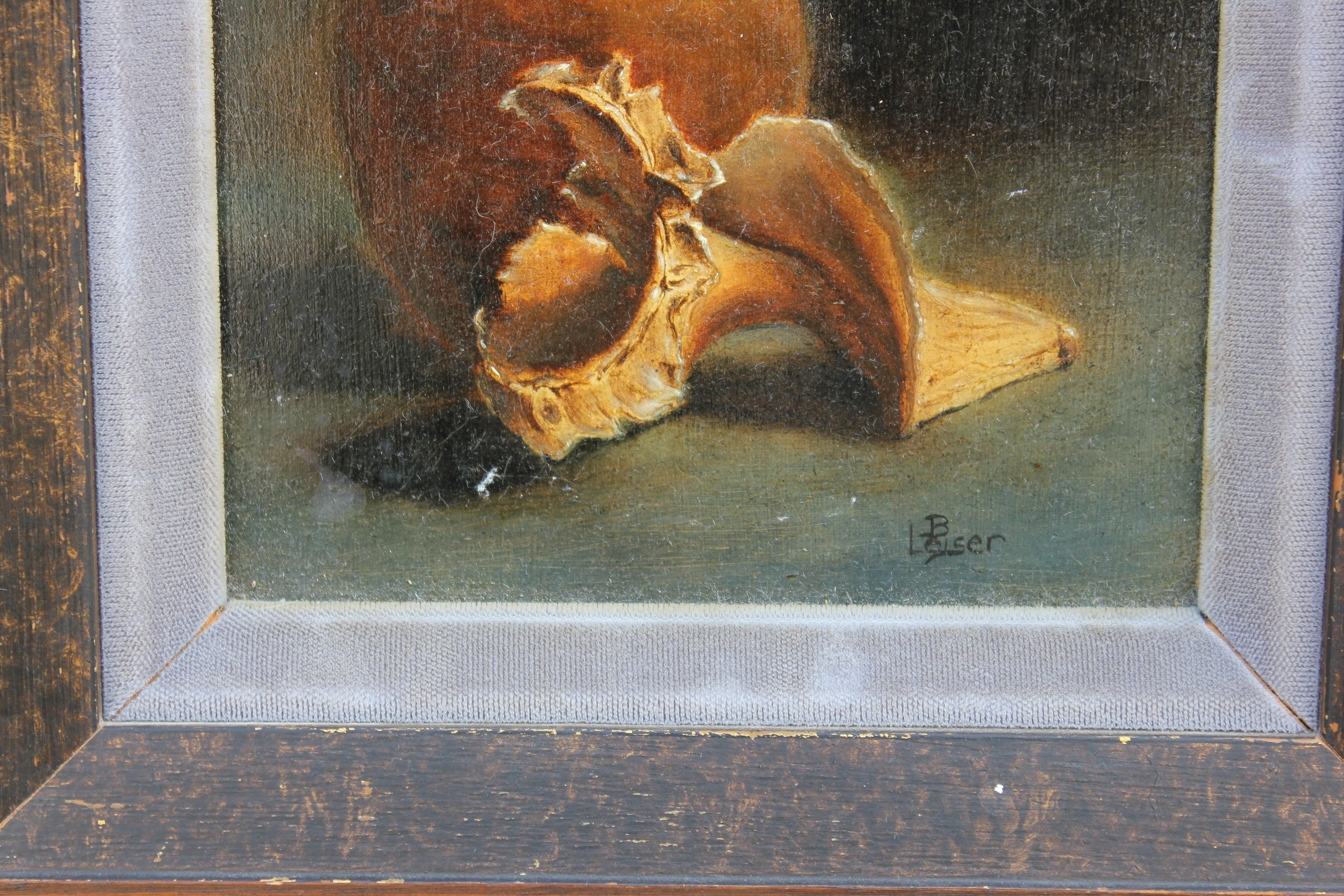 Still Life with Conch and Potted Plant - Painting by B. Leiser
