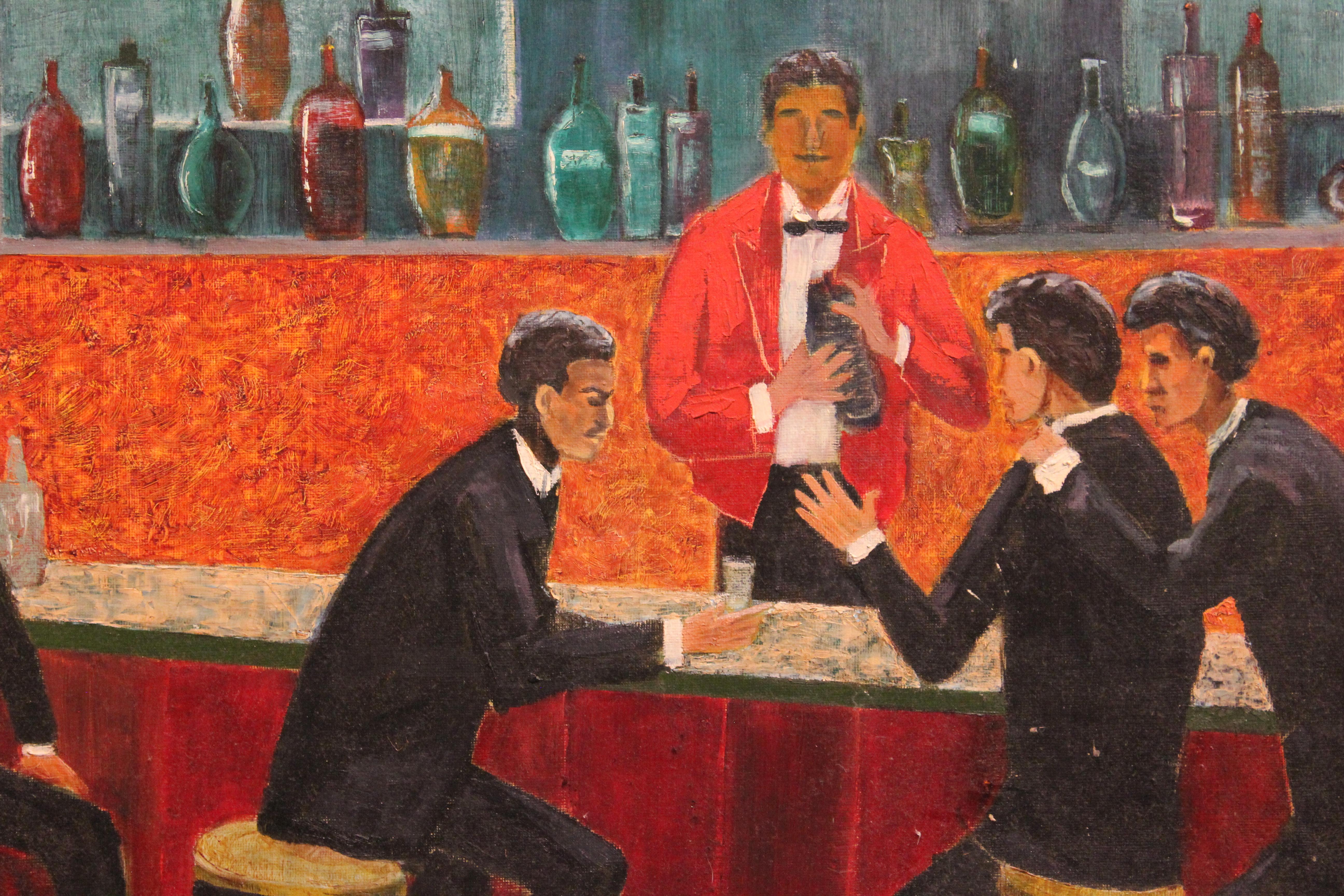 Vintage Latino Bar Scene - Painting by M. Rogge