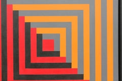 Geometric Frank Stella Style Painting with Red and Orange Tones