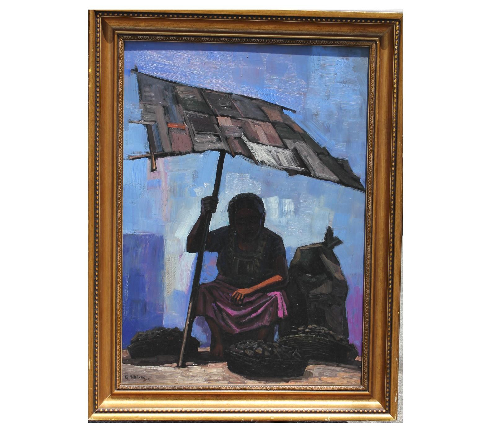 Joel Gonzalez Navarro Portrait Painting - Impressionist Women Sitting Under an Awning