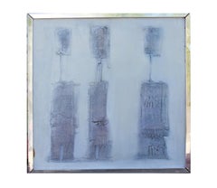 Blue Figurative Abstract Painting of Three Figures