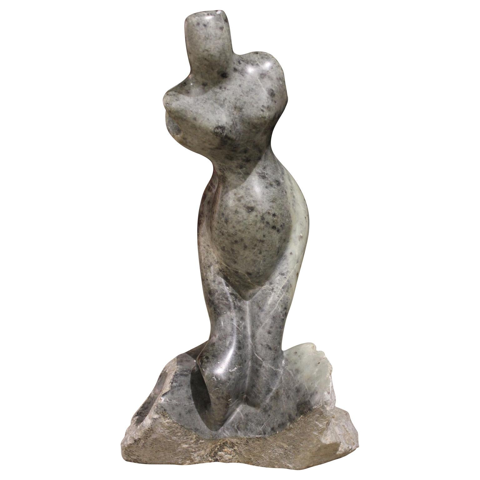 Jose Zacarias Nude Sculpture - Figurative Grey Stone Sculpture of a Female