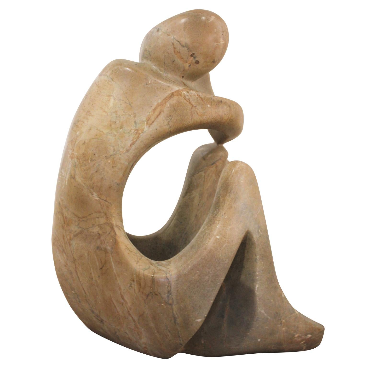 Seated Thinking Women in a Long Dress - Naturalistic Sculpture by Jose Zacarias